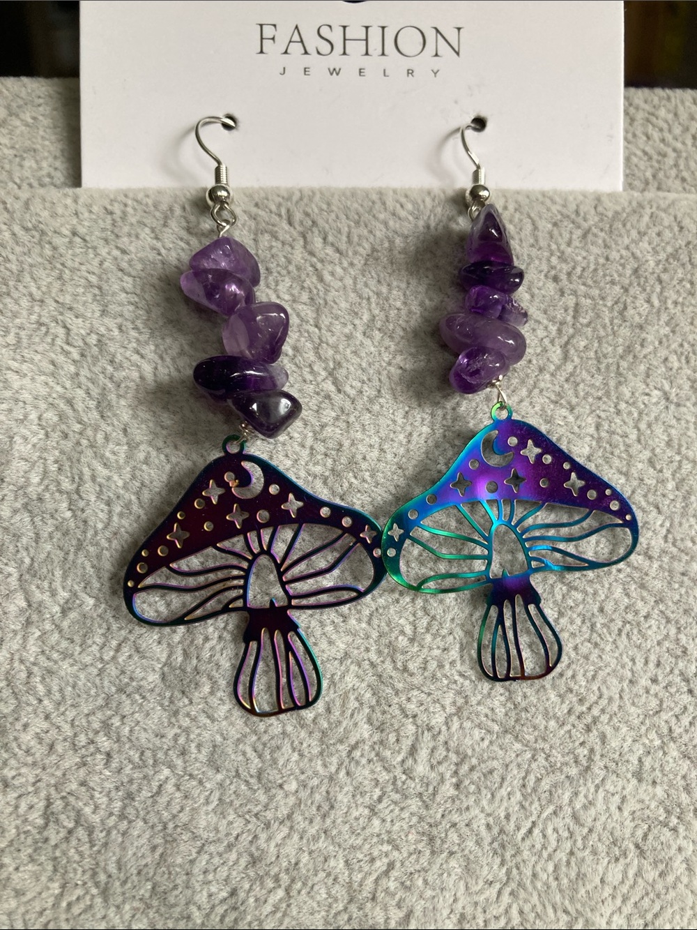 Crystal Jewelry Iridescent Purple Mushroom Drop Earrings